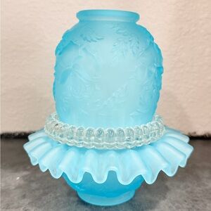 4pc Blue LG Wright Embossed Rose Fairy Lamp Frosted satin Glass